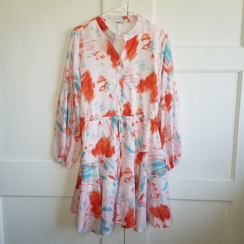 Clarisbelle Women's Long Sleeves Button up Tie Waist Floral Dress M